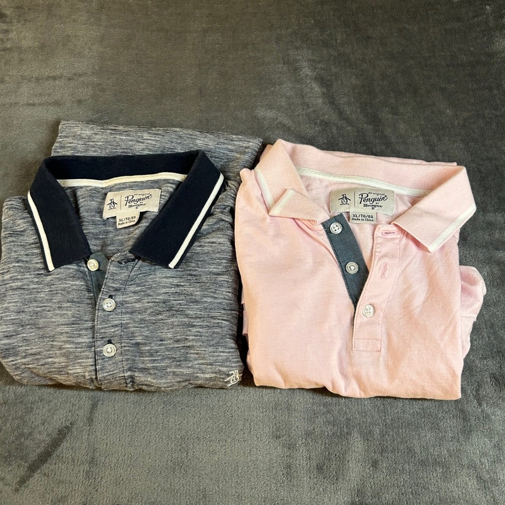 Original Penguin Space Dye Polo Shirt Mens Extra Large Blue Pink‎ Set of 2